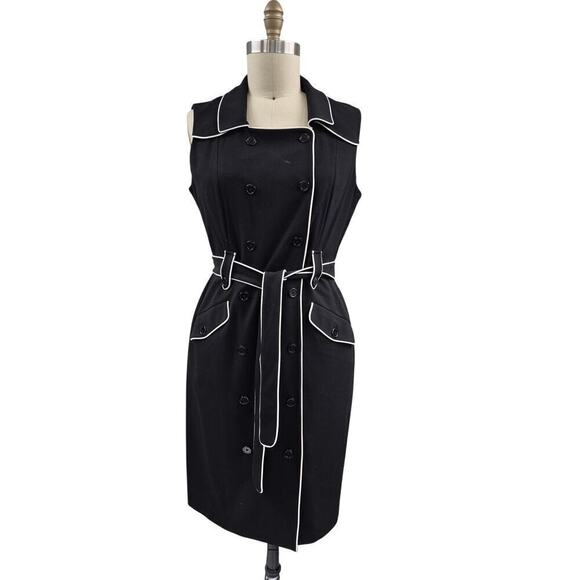Calvin Klein Black Double Breasted Career Dress White Trim Sz 14 - Picture 1 of 6